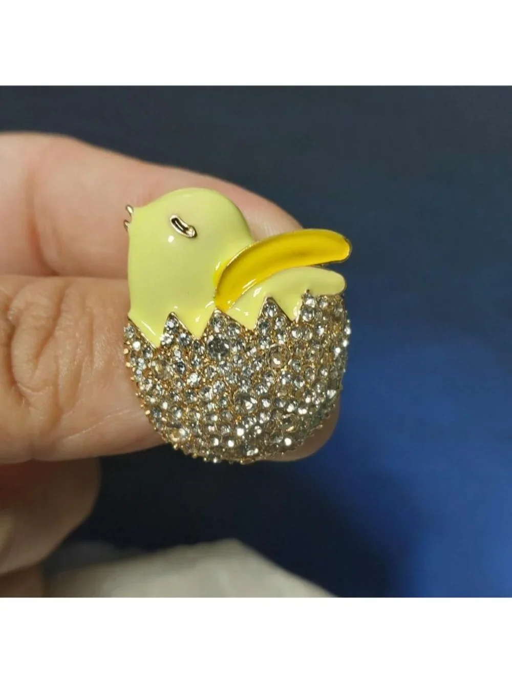 Yellow Duckling Egg Brooch With Rhinestones